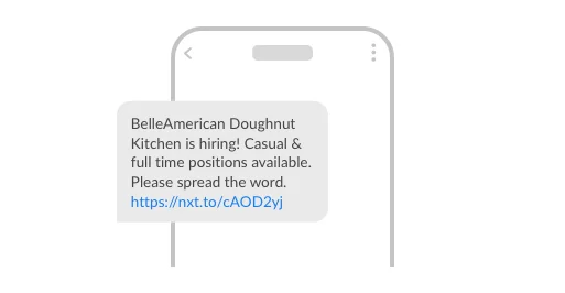 An example SMS that ADK sent when they were hiring staff