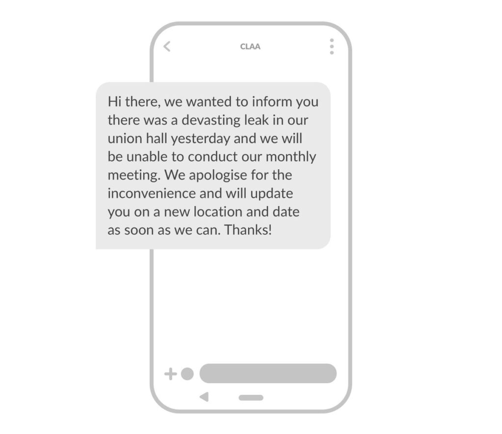 Emergency information SMS alert template
