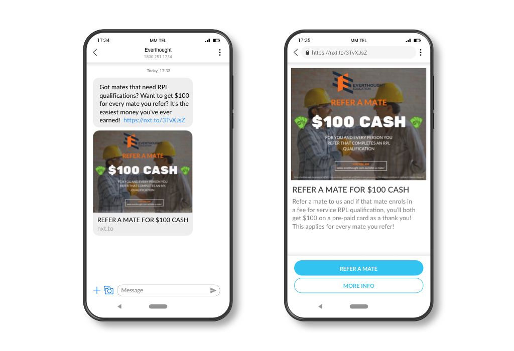 Everthought SMS mobile landing pages
