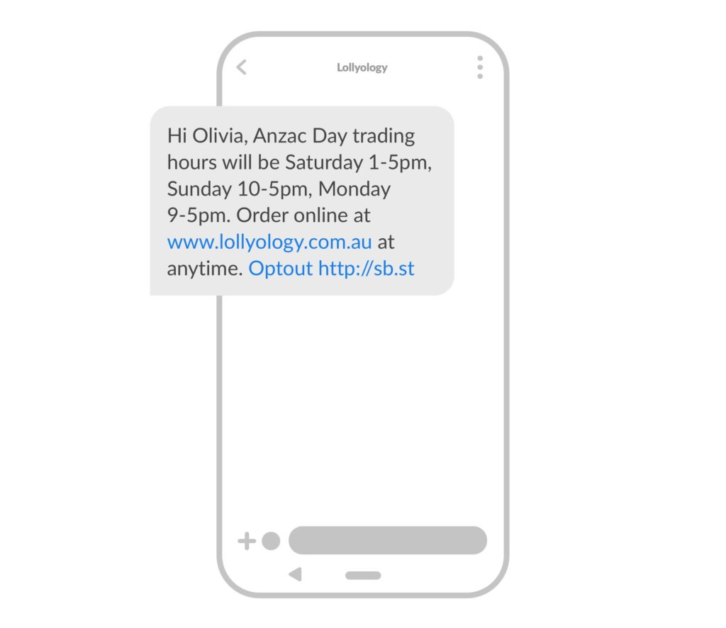 Lollyology example of a text message campaign