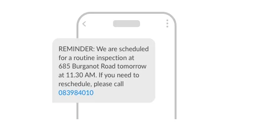 An image showing an example SMS that a property manager might send