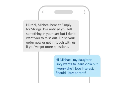 SMS example of abandoned cart support