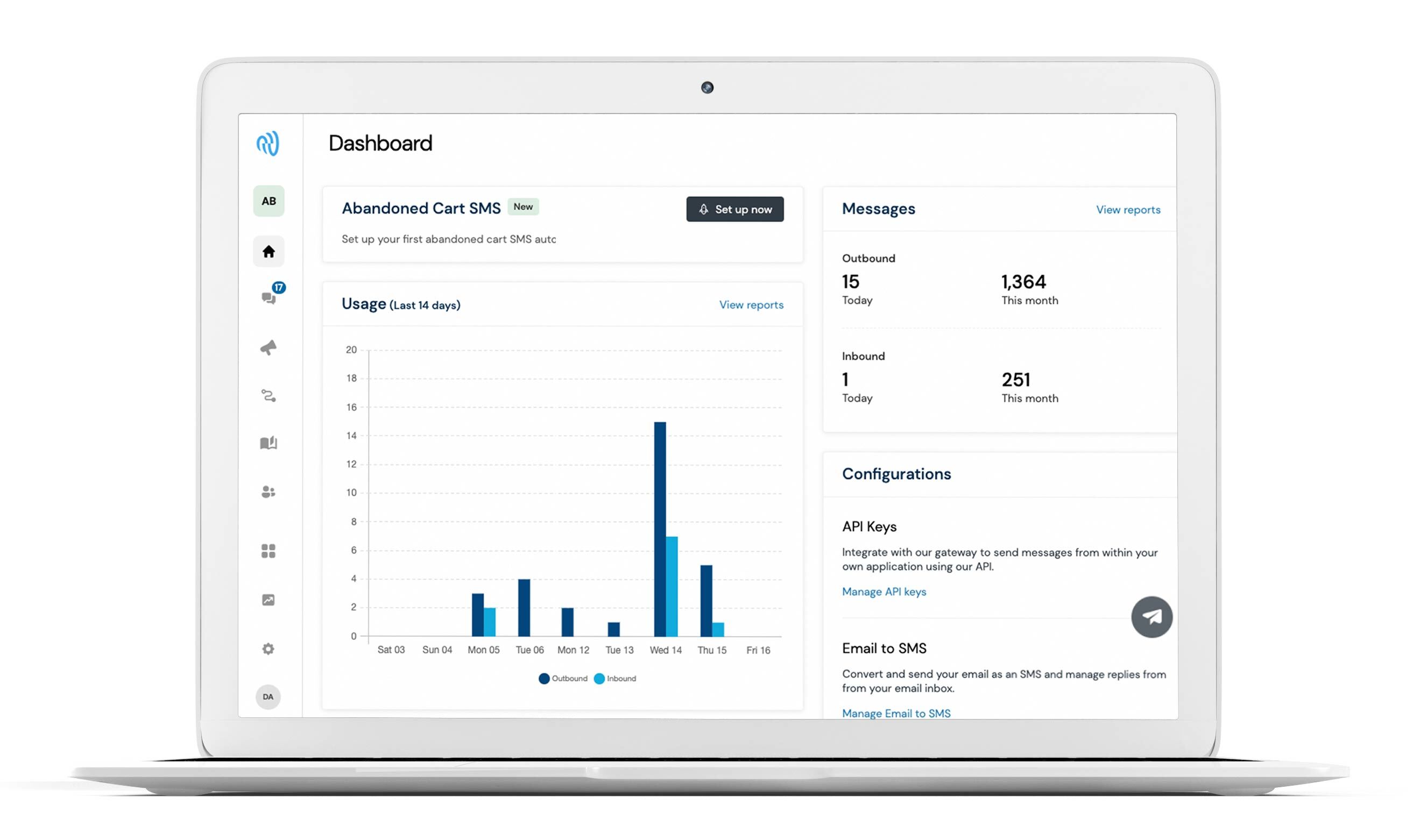 Sinch MessageMedia dashboard on laptop