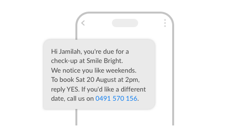 SMS example of dental checkup reminder