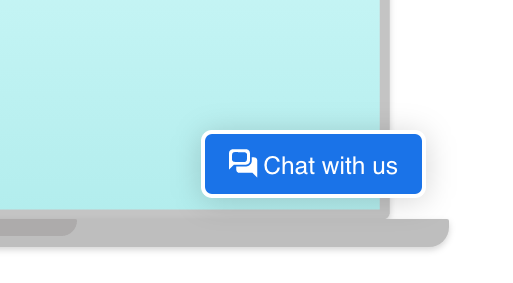 Blue Google Business Message Chat icon saying chat with us over a greyed out background.