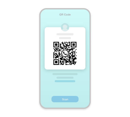 Black WhatsApp QR code on greyed out phone screen background