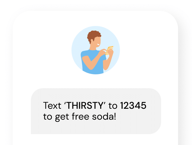 illustrated person above a promotional text message example