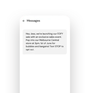 EOFY in-store deal SMS example