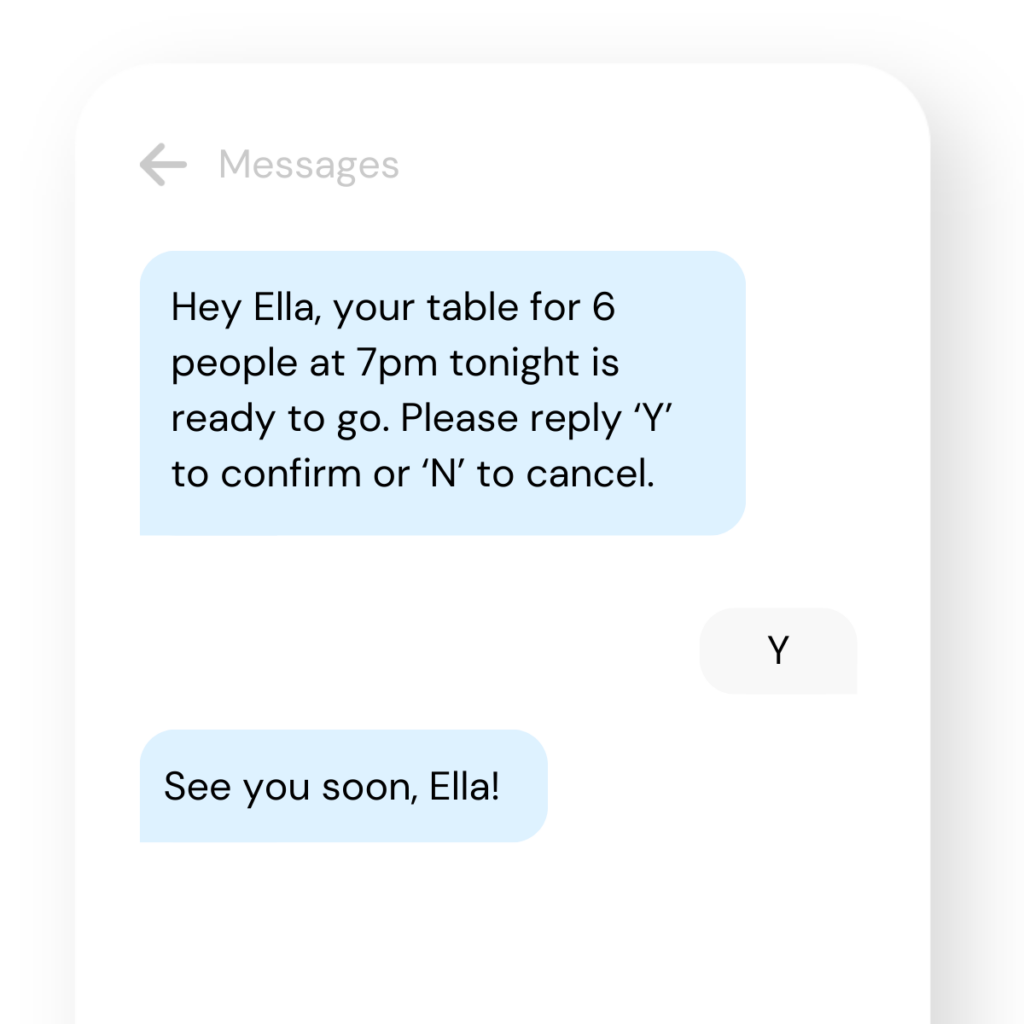 SMS reminder about restaurant booking