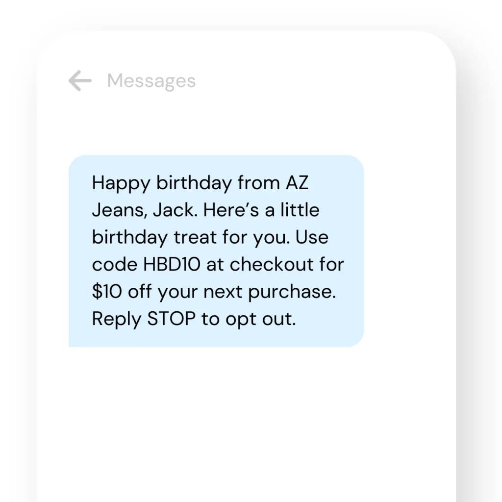 SMS template birthday discount code ecommerce