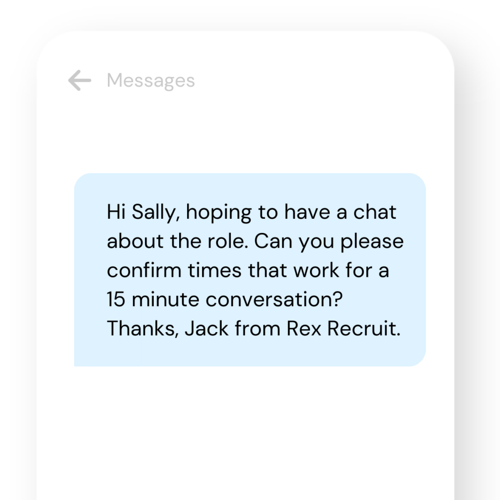 SMS template booking a pre-screening call